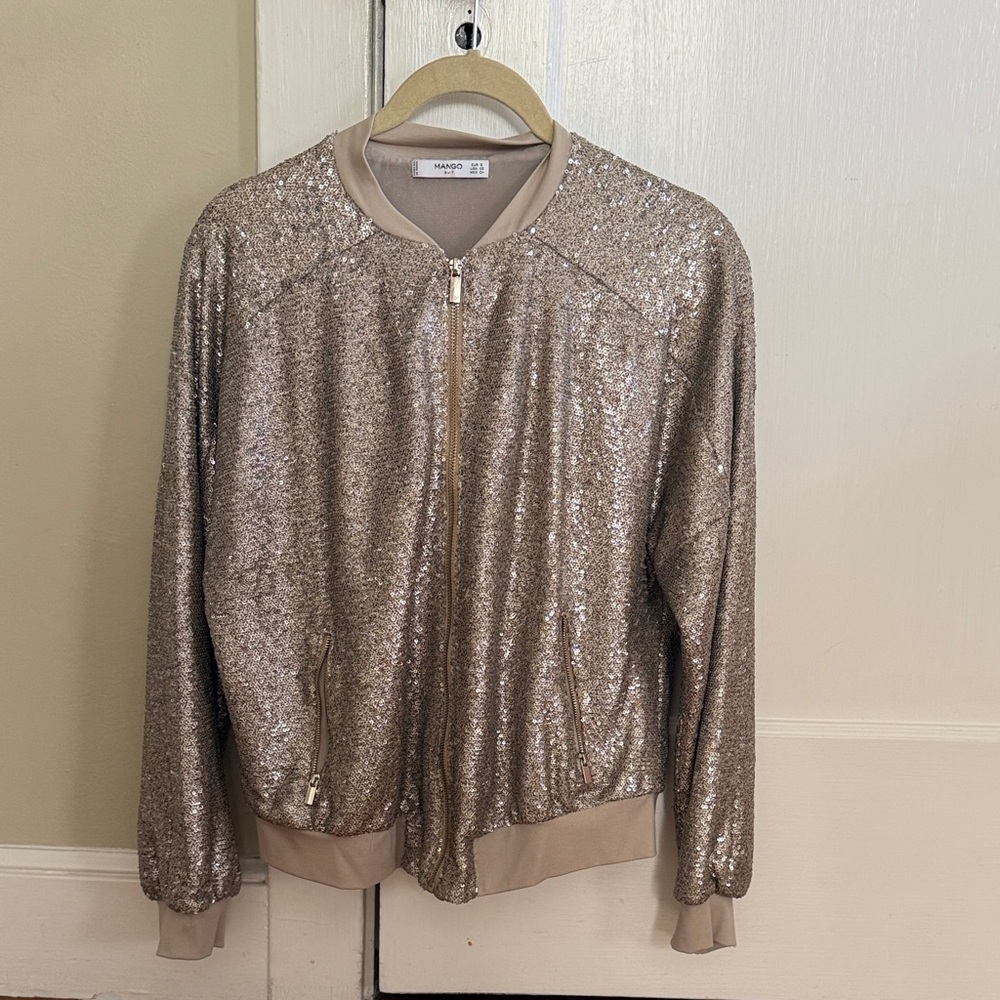 Mango Glittering Beige Bomber Jacket